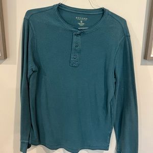 SONOMA Mens Thermal Henley Blue Green Waffle Knit Long Sleeve Medium M